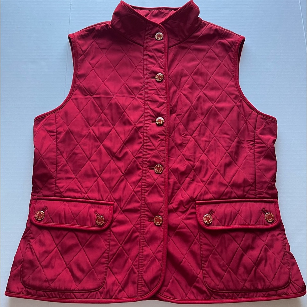 Talbots Women’s Red Soft Shell Embellished Button Casual Quilted Vest Jacket L